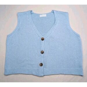C. Valentyne Women's Knit Sweater Vest 100% Cotton Baby Blue Italian 3 Button